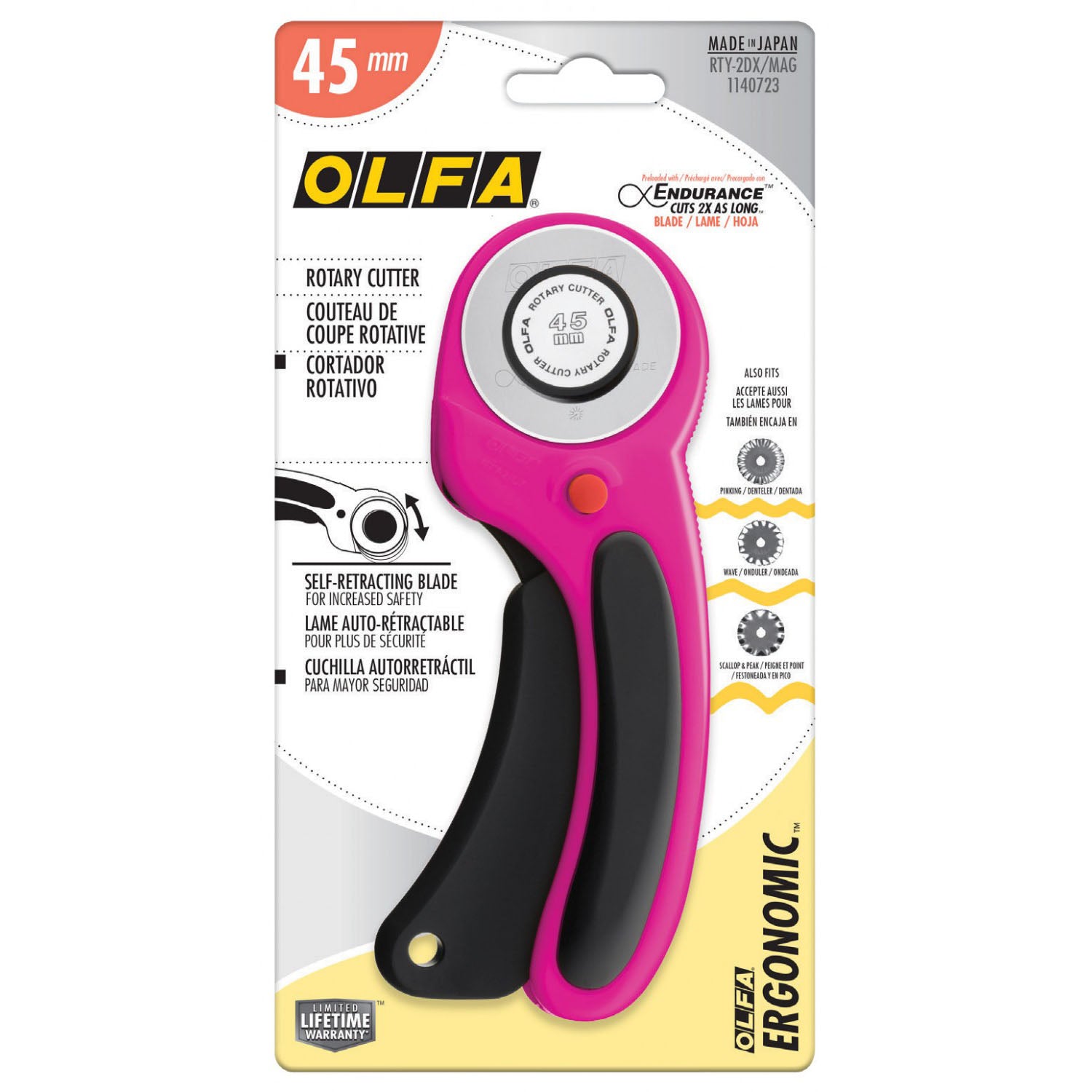 Olfa 45mm Ergonomic Rotary Cutter - Magenta