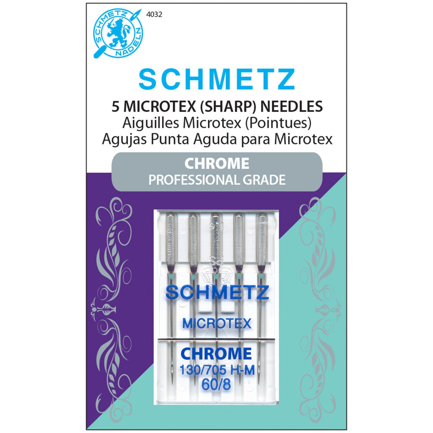 Schmetz Chrome Microtex Needles - 60/8