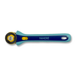Blue rotary cutter with a two-toned blue handle on a white background