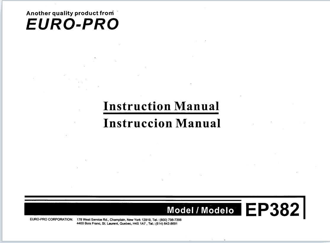 Euro-Pro EP382 Instruction Manual