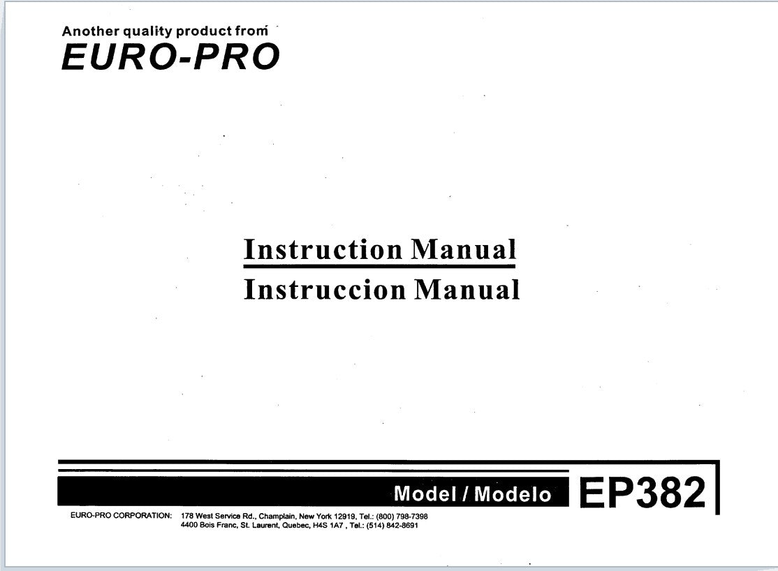 Instruction Manual, Euro-Pro EP382