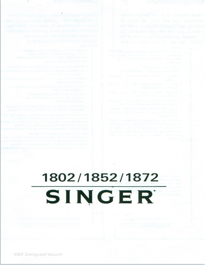 Singer 1802/1852/1872 Instruction Manual