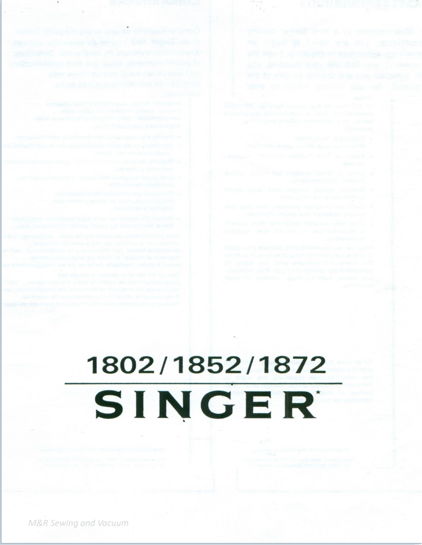 Instruction Manual, Singer 1852