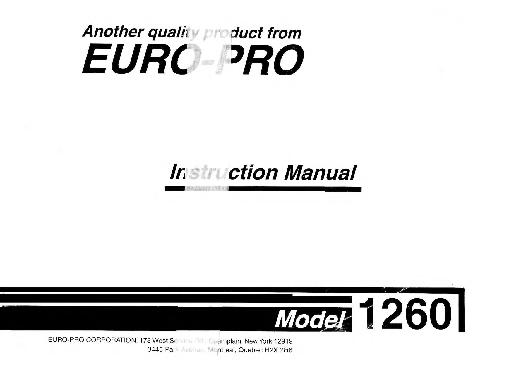 Euro-Pro 1260DX Instruction Manual
