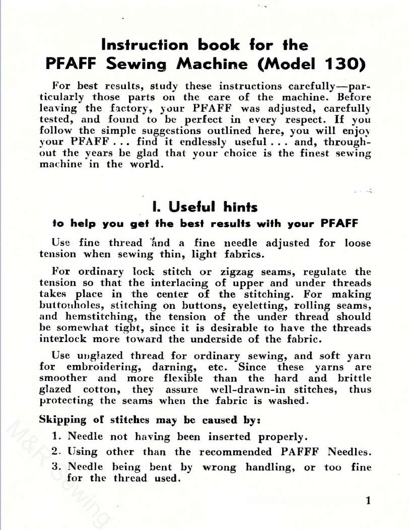 Pfaff 130-6 Instruction Manual