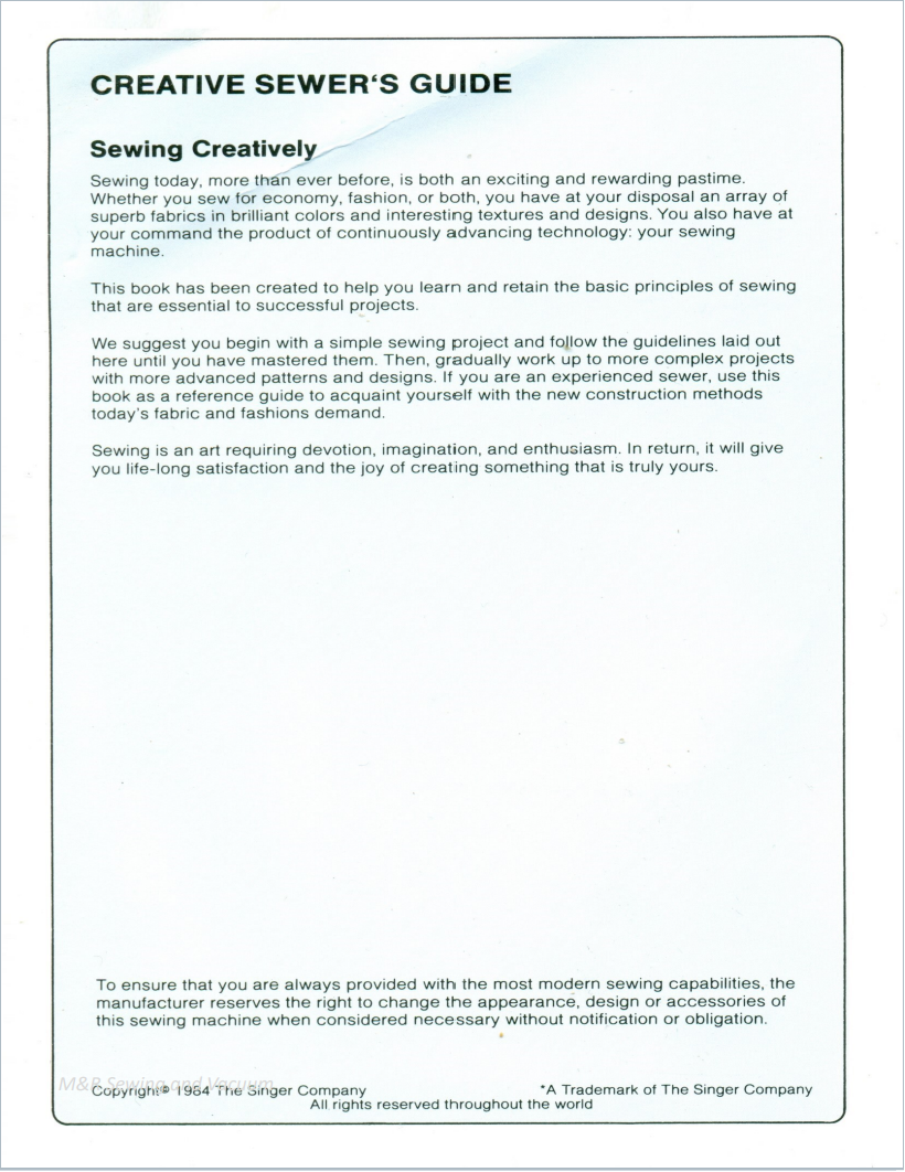 Singer 6267/6268 Creative Sewing Guide