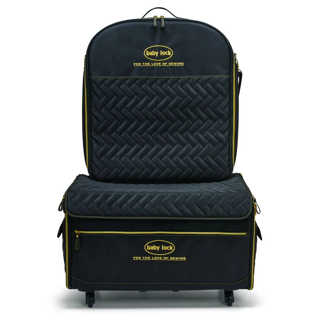 Baby Lock XL Trolley With Emb Arm Case, Quilted Black w/ Gold Logo, BLMTXL-QLT-SET, [500]
