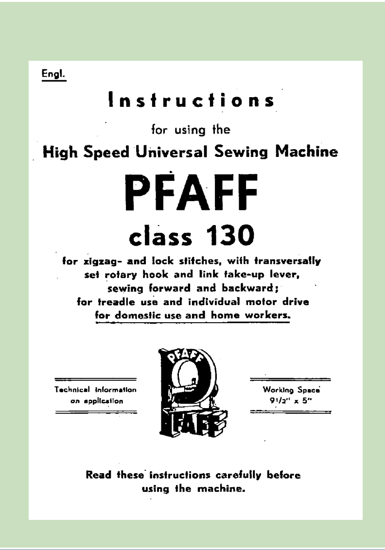 Pfaff 130 Instruction Manual