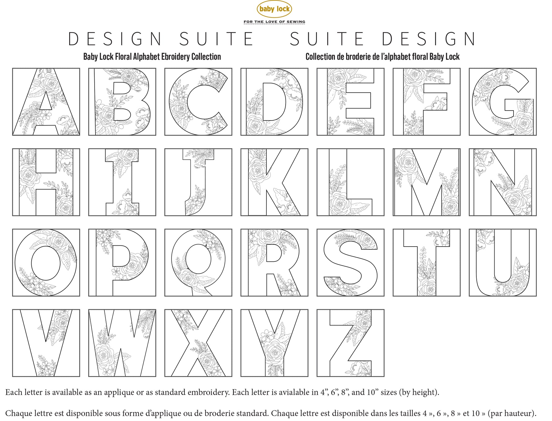 Baby Lock Floral Alphabet Embroidery Design Suite Collection