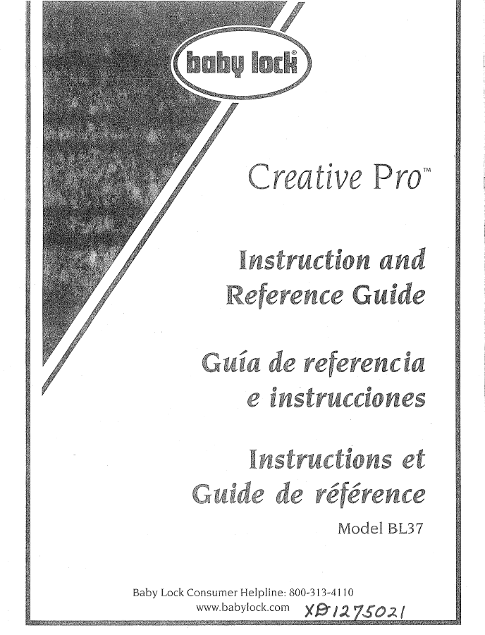 Instruction Manual, Baby Lock BL37