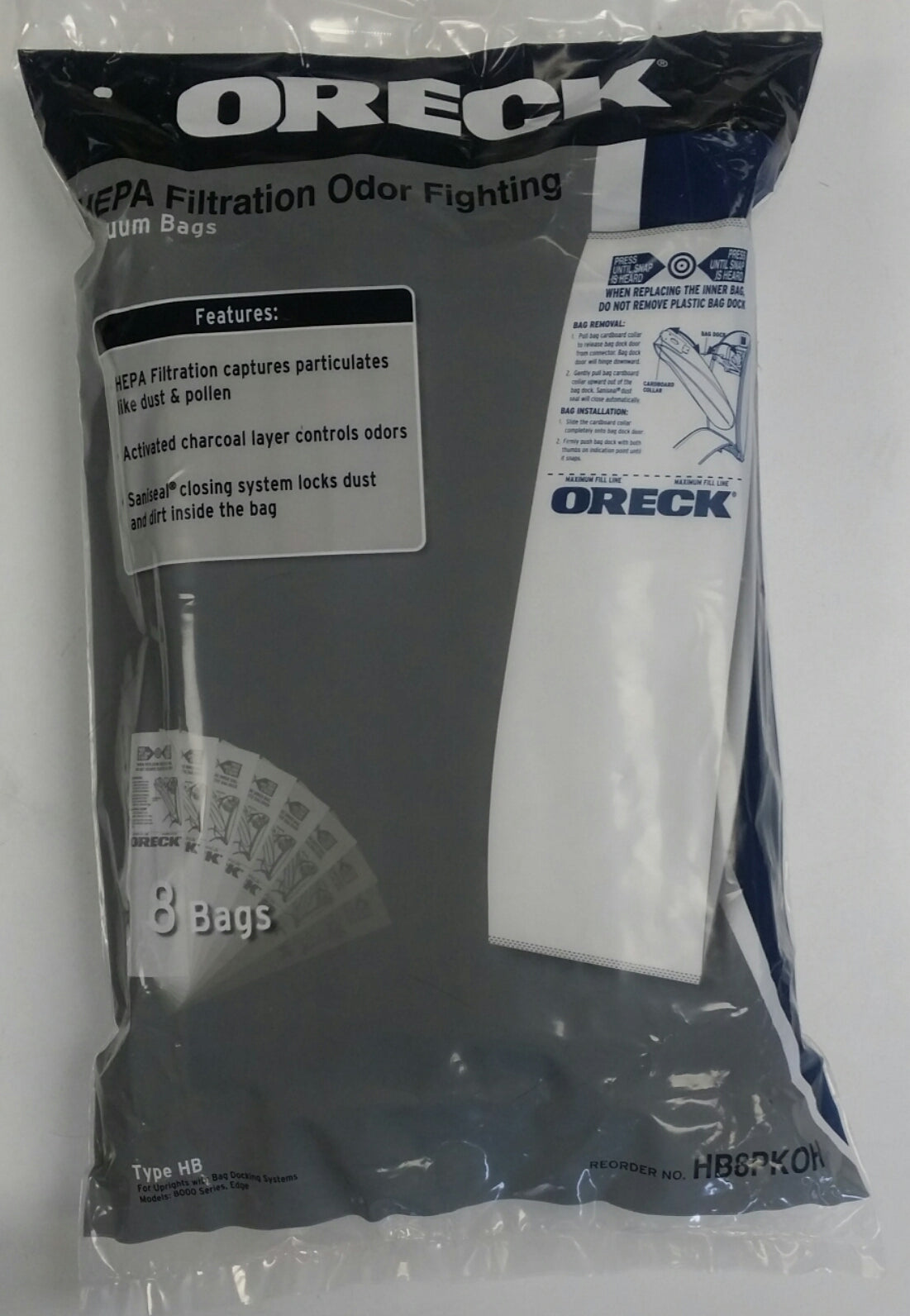 Oreck HEPA Filtration Odor Fighting Bag, U8200S, 8 pack