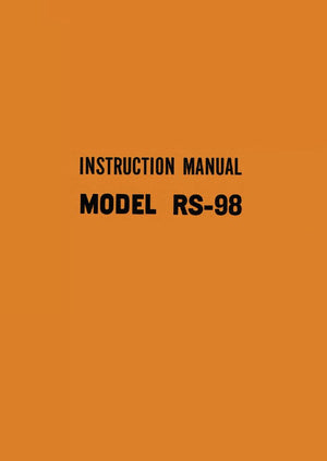 Instruction Manual, Riccar RS-98