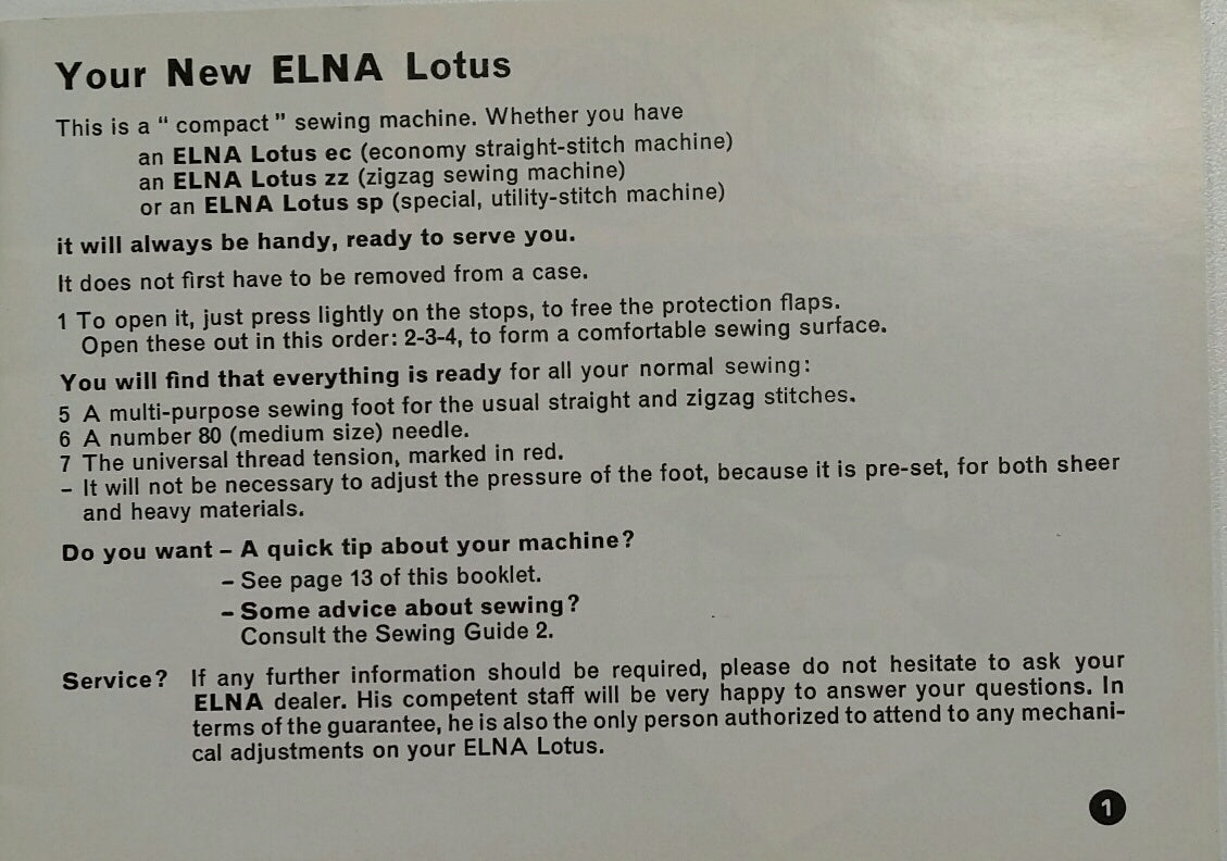 Elna Lotus Instruction Book