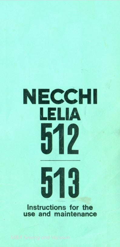 Instruction Book,Necchi Lelia 512, 513