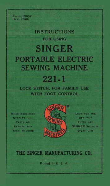 Instruction Manual, Singer 221-1