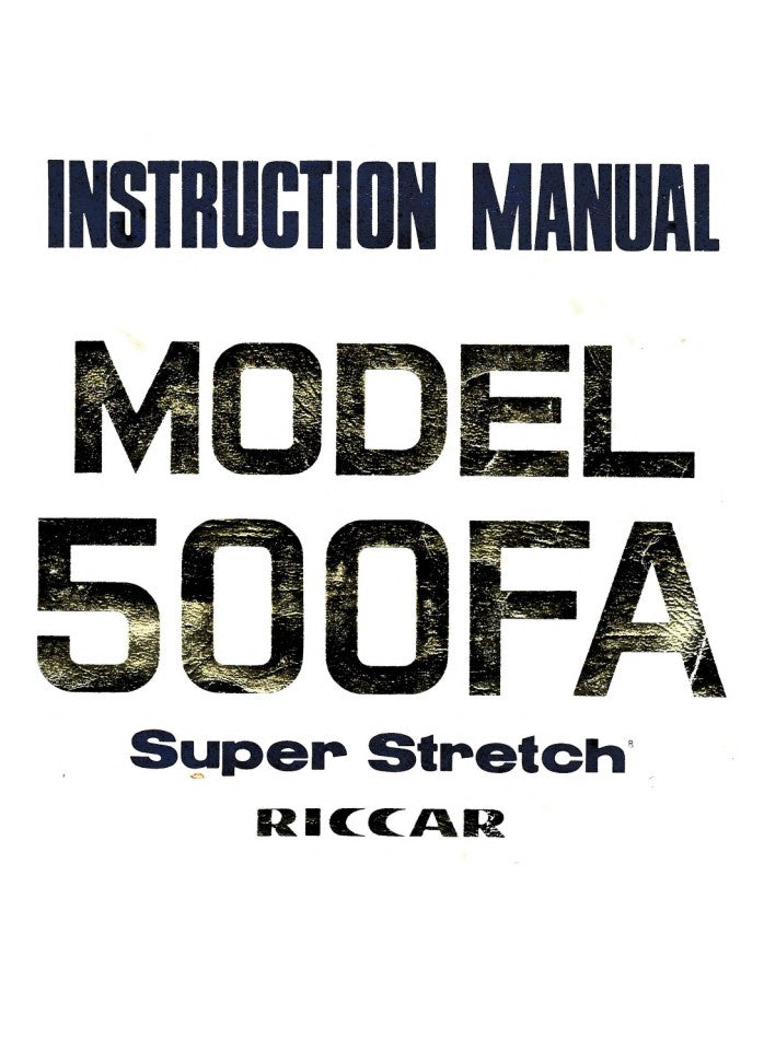 Instruction Manual, Riccar 500FA
