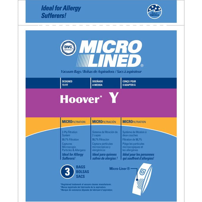 DVC Hoover Type Y MicroLined Bags, 3/pk