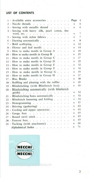 Instruction Manual, Supplementary, Necchi