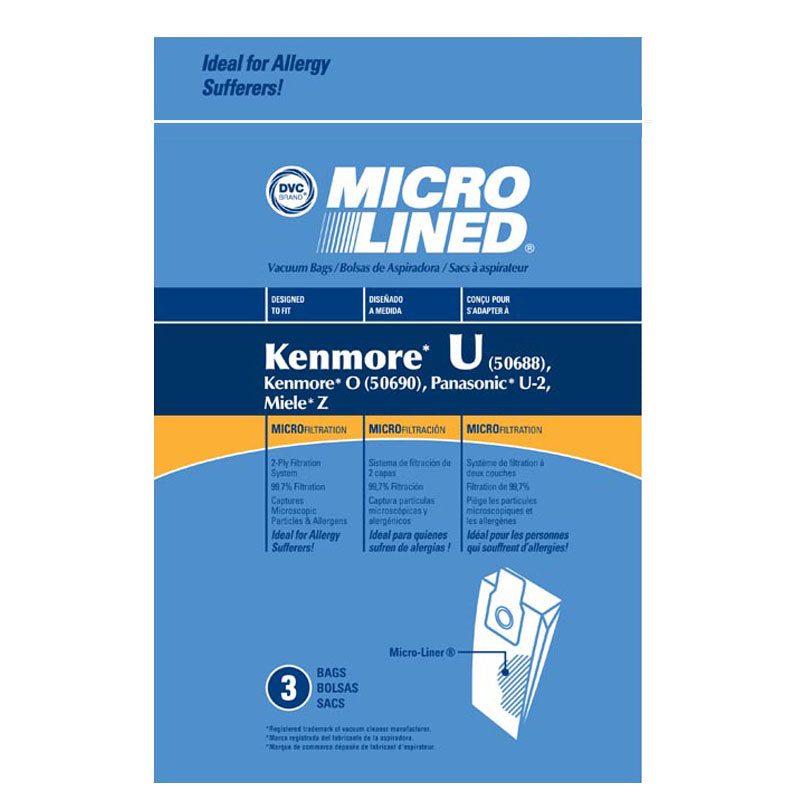 Type U/O/U-2 Replacement Bags, Kenmore/Panasonic/Miele - 3/pk