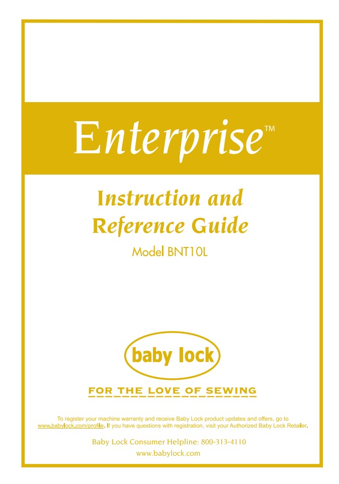 Baby Lock BNT10L Enterprise Instruction Manual