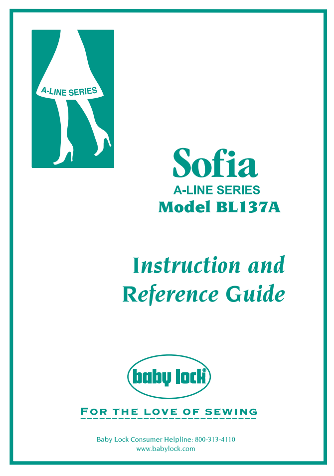 Instruction Manual, BL137A Sofia, Baby Lock