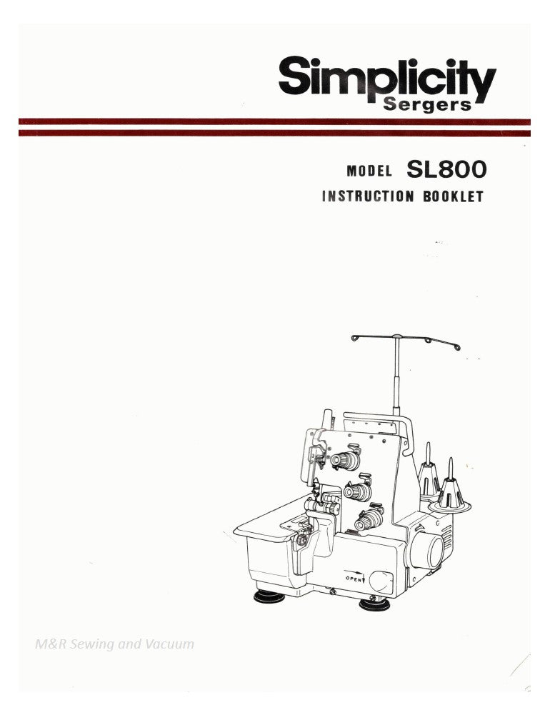 Instruction Manual, Simplicity SL800