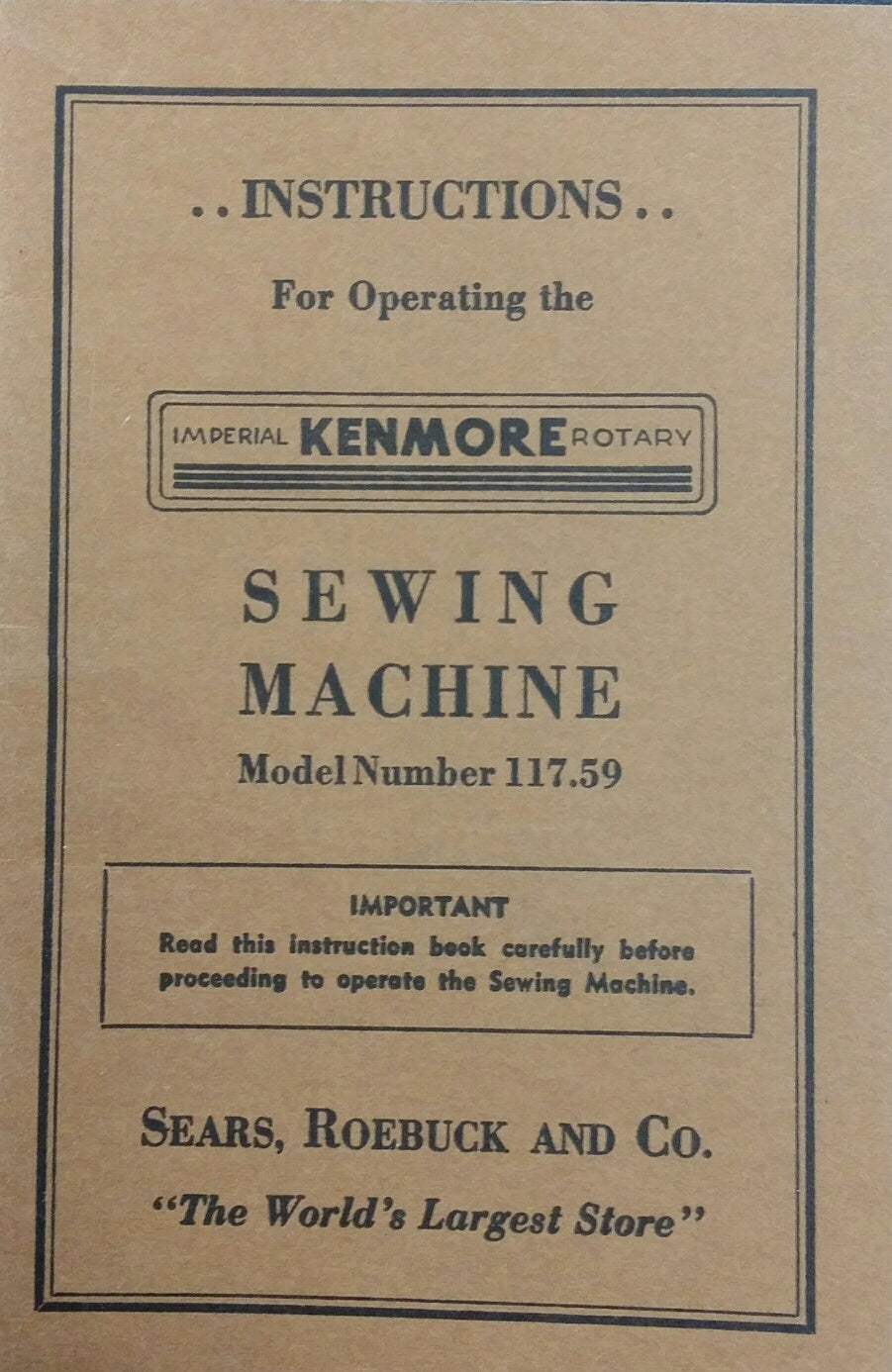 Kenmore Model 117.59 Instruction Book